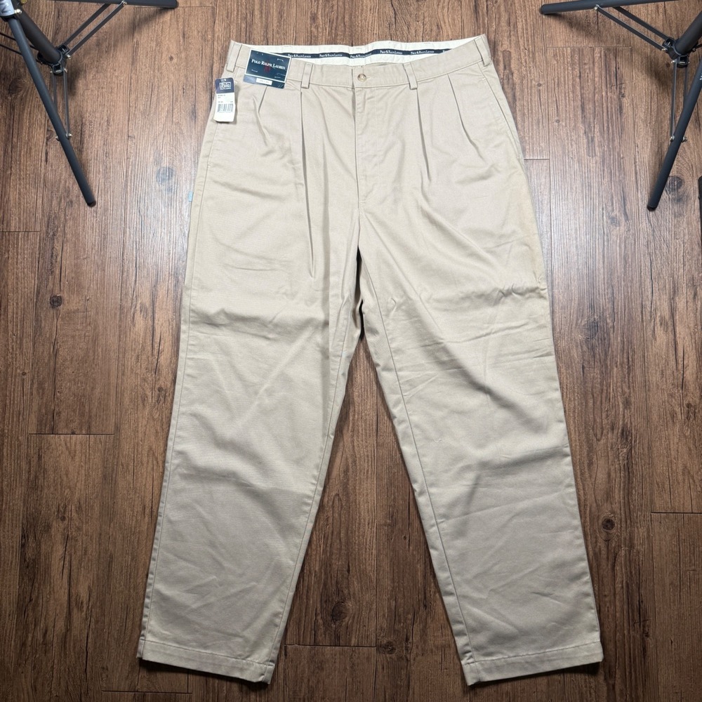 Vtg Polo Ralph Lauren Andrew Pant Mens 38x30 Tan Double Pleated Chino USA NWT